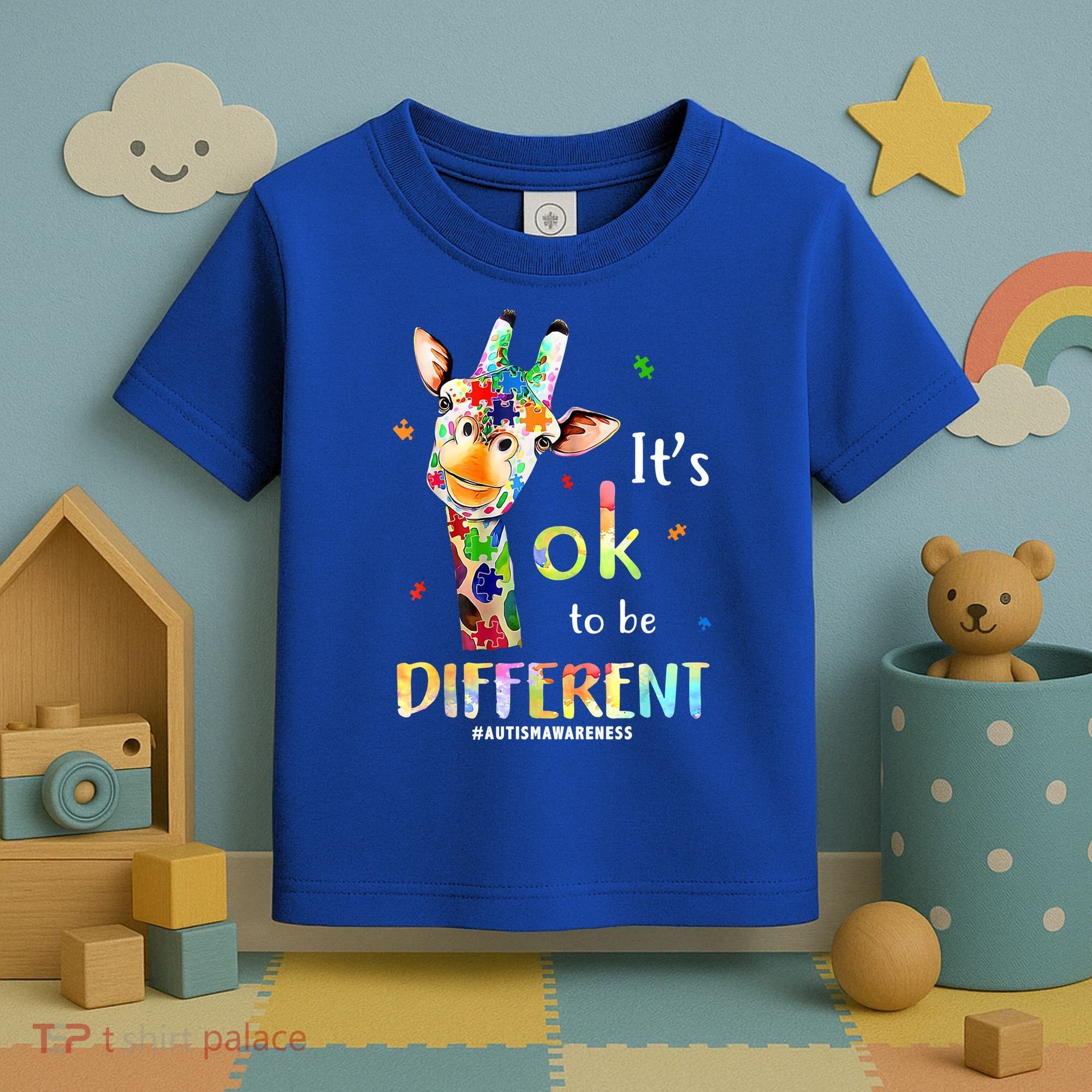 It's Ok To Be Different Autism Awareness Puzzle Giraffe Toddler T-Shirt