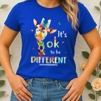 It's Ok To Be Different Autism Awareness Puzzle Giraffe Women's T-Shirt thumb 2