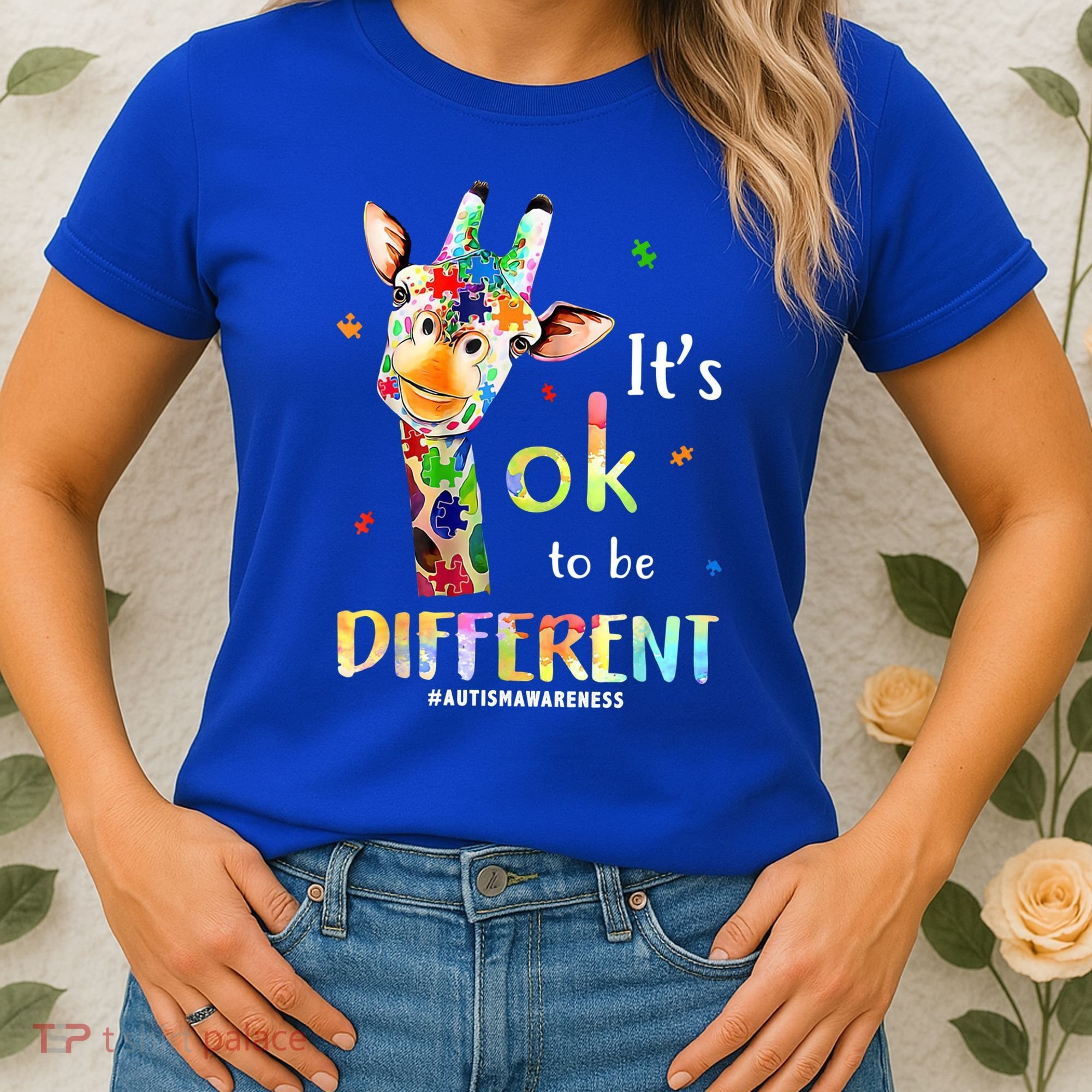 It's Ok To Be Different Autism Awareness Puzzle Giraffe Women's T-Shirt