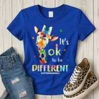 It's Ok To Be Different Autism Awareness Puzzle Giraffe Women's T-Shirt thumb 3