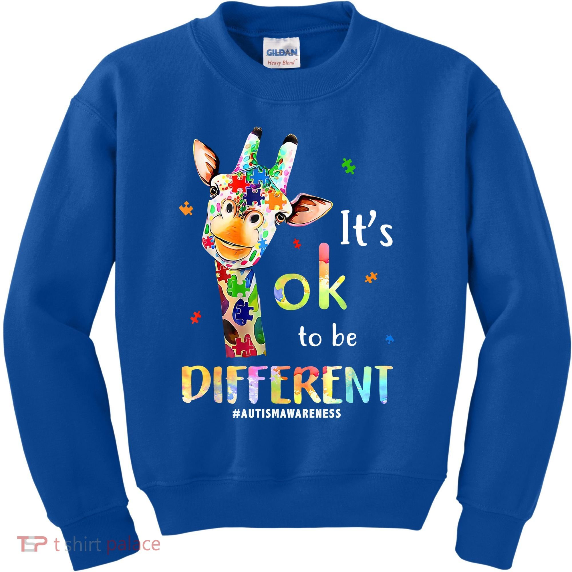 It's Ok To Be Different Autism Awareness Puzzle Giraffe Kids Sweatshirt
