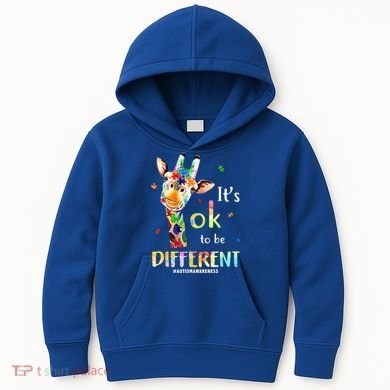 It's Ok To Be Different Autism Awareness Puzzle Giraffe Kids Hoodie