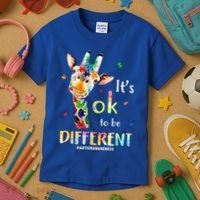 It's Ok To Be Different Autism Awareness Puzzle Giraffe Kids T-Shirt thumb 3