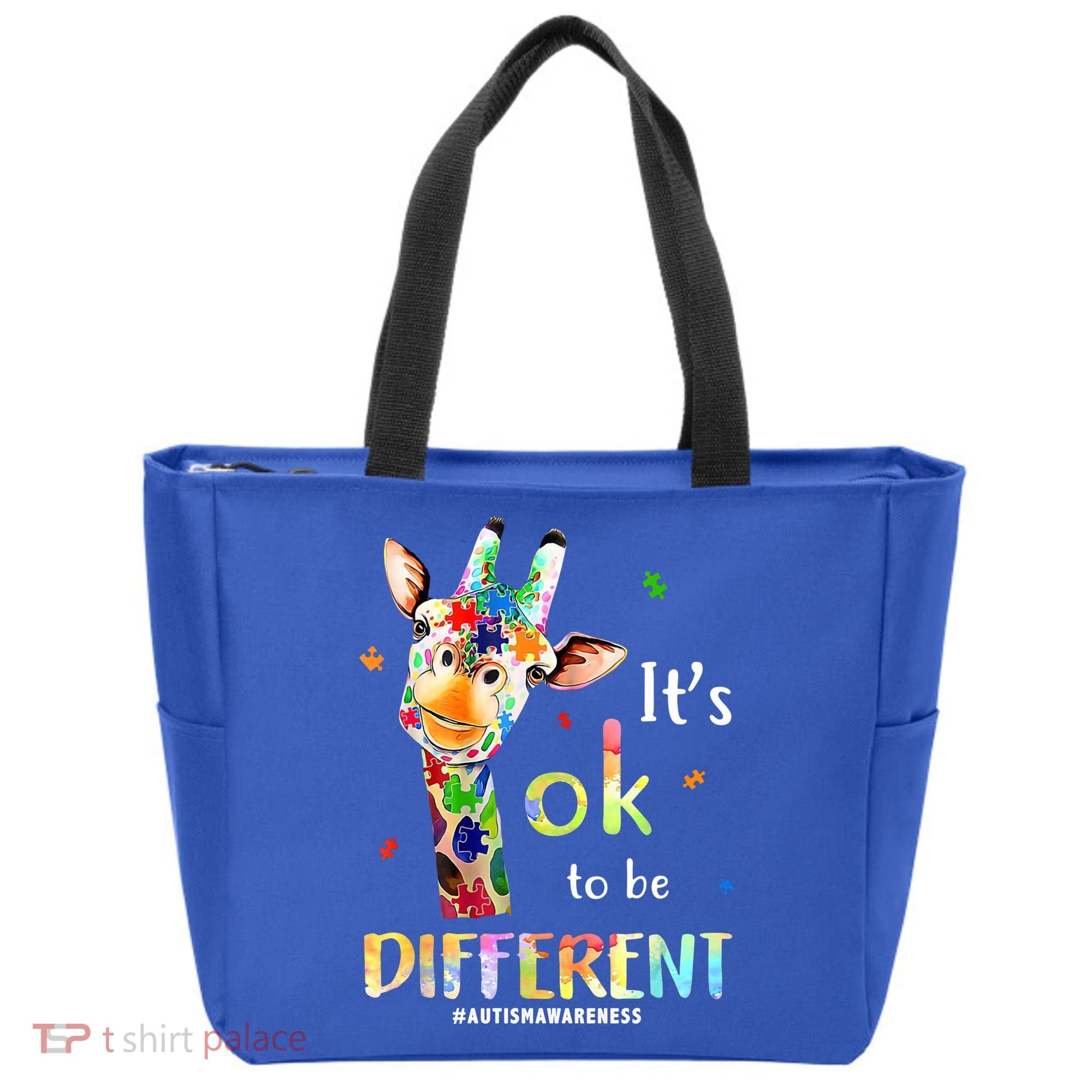 It's Ok To Be Different Autism Awareness Puzzle Giraffe Tote Bag