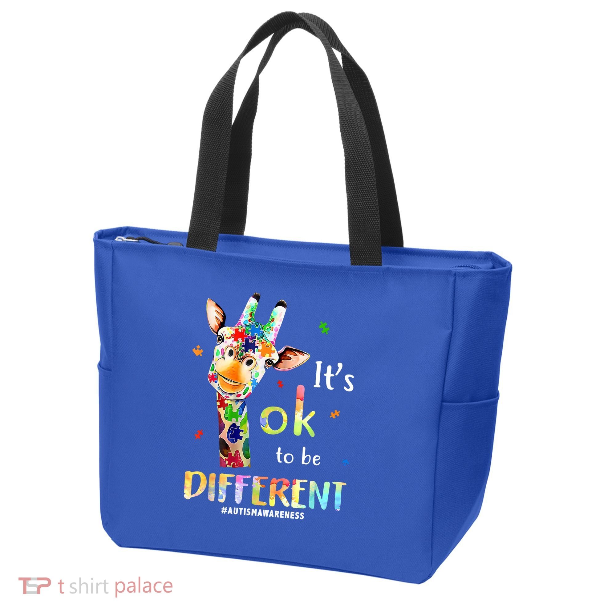 It's Ok To Be Different Autism Awareness Puzzle Giraffe Tote Bag