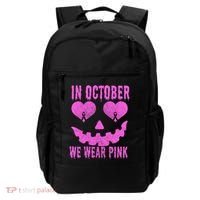 In October We Wear Pink Breast Cancer Pink Jackolantern Halloween Backpack thumb 0