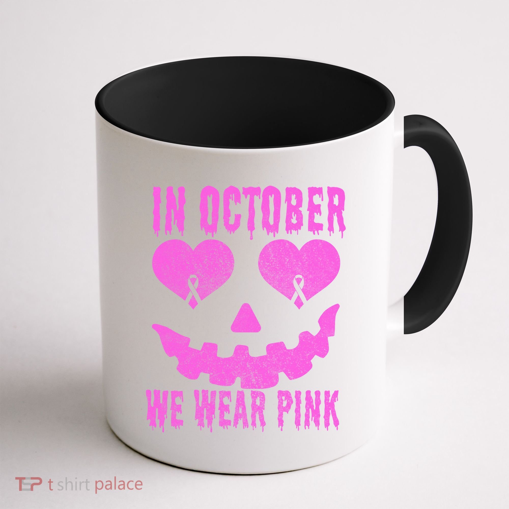 In October We Wear Pink Breast Cancer Pink Jackolantern Halloween Coffee Mug