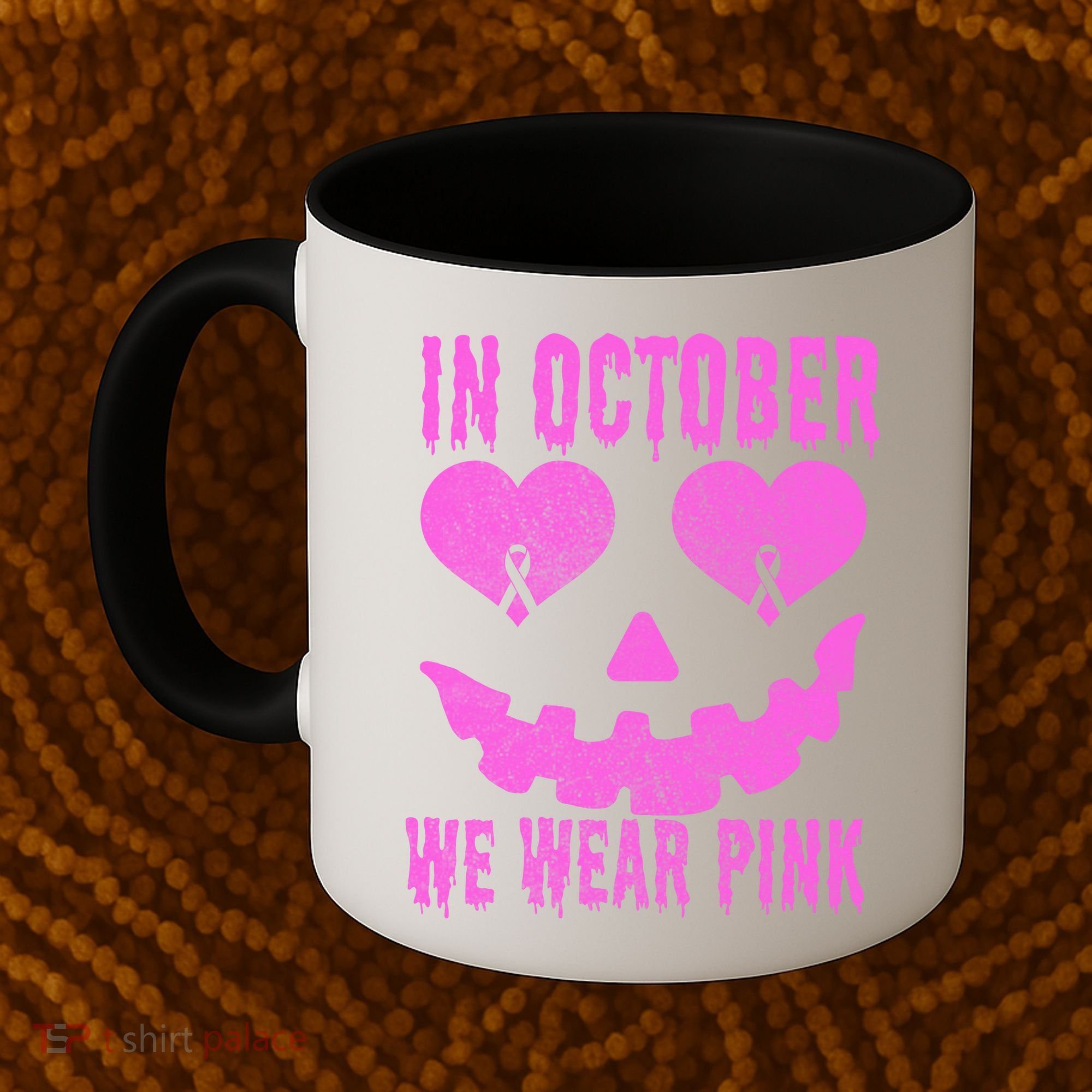 In October We Wear Pink Breast Cancer Pink Jackolantern Halloween Coffee Mug