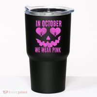 In October We Wear Pink Breast Cancer Pink Jackolantern Halloween Tumbler thumb 0