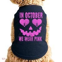 In October We Wear Pink Breast Cancer Pink Jackolantern Halloween Doggie Tank thumb 0