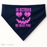 In October We Wear Pink Breast Cancer Pink Jackolantern Halloween USA-Made Doggie Bandana thumb 0
