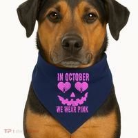 In October We Wear Pink Breast Cancer Pink Jackolantern Halloween USA-Made Doggie Bandana thumb 1