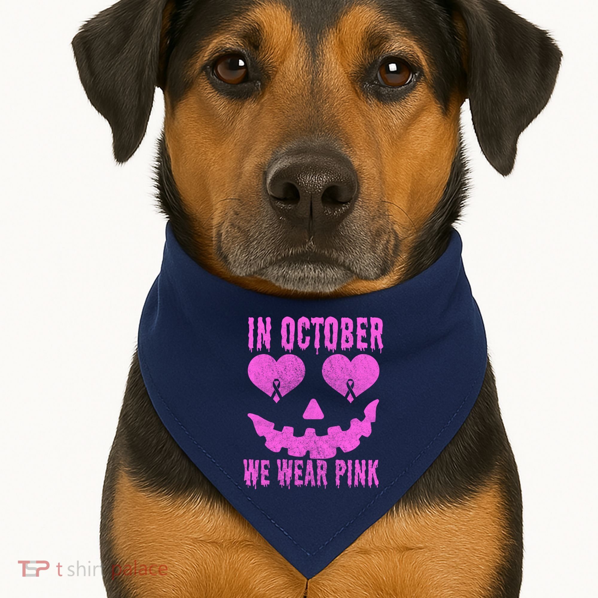 In October We Wear Pink Breast Cancer Pink Jackolantern Halloween USA-Made Doggie Bandana