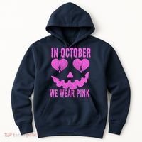 In October We Wear Pink Breast Cancer Pink Jackolantern Halloween Hoodie thumb 0