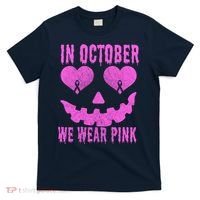 In October We Wear Pink Breast Cancer Pink Jackolantern Halloween T-Shirt thumb 0