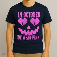 In October We Wear Pink Breast Cancer Pink Jackolantern Halloween T-Shirt thumb 3