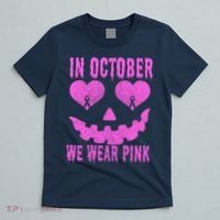 In October We Wear Pink Breast Cancer Pink Jackolantern Halloween T-Shirt thumb 5