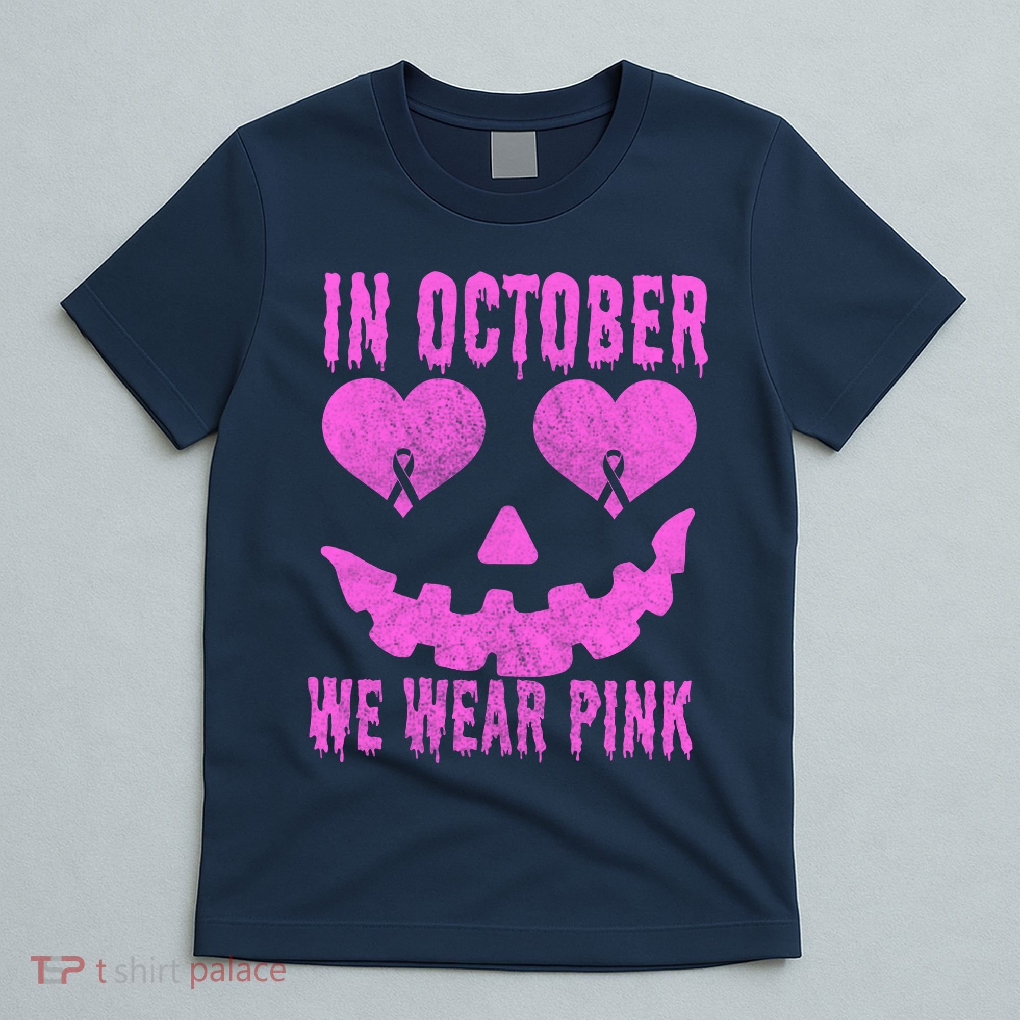In October We Wear Pink Breast Cancer Pink Jackolantern Halloween T-Shirt