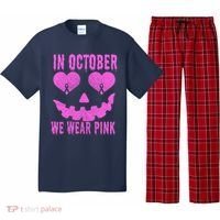 In October We Wear Pink Breast Cancer Pink Jackolantern Halloween Pajama Set thumb 0