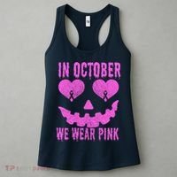 In October We Wear Pink Breast Cancer Pink Jackolantern Halloween Women's Tank Top thumb 3