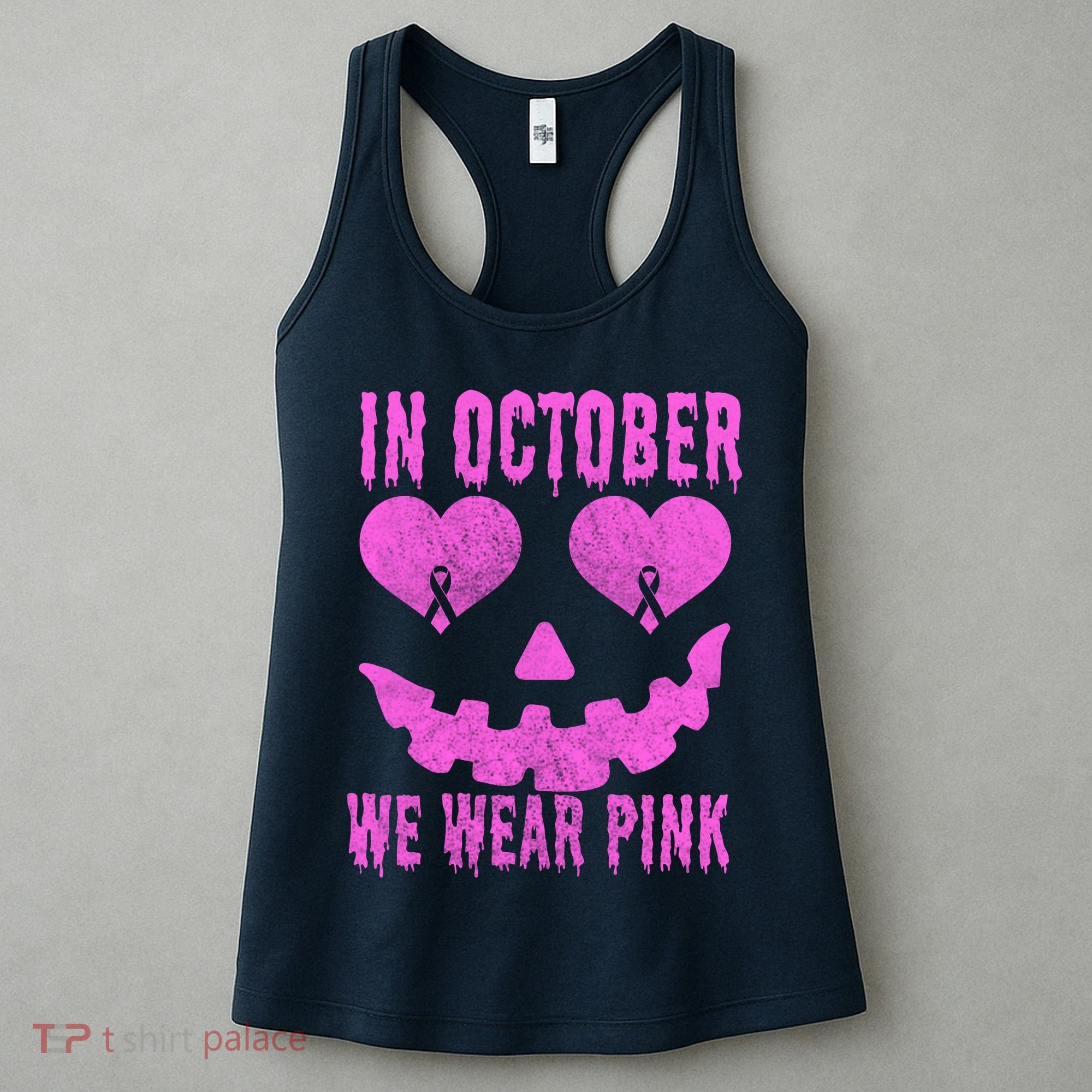 In October We Wear Pink Breast Cancer Pink Jackolantern Halloween Women's Tank Top