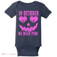 In October We Wear Pink Breast Cancer Pink Jackolantern Halloween Baby Bodysuit thumb 0