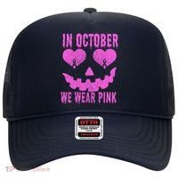 In October We Wear Pink Breast Cancer Pink Jackolantern Halloween Hat thumb 0