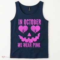 In October We Wear Pink Breast Cancer Pink Jackolantern Halloween Tank Top thumb 2