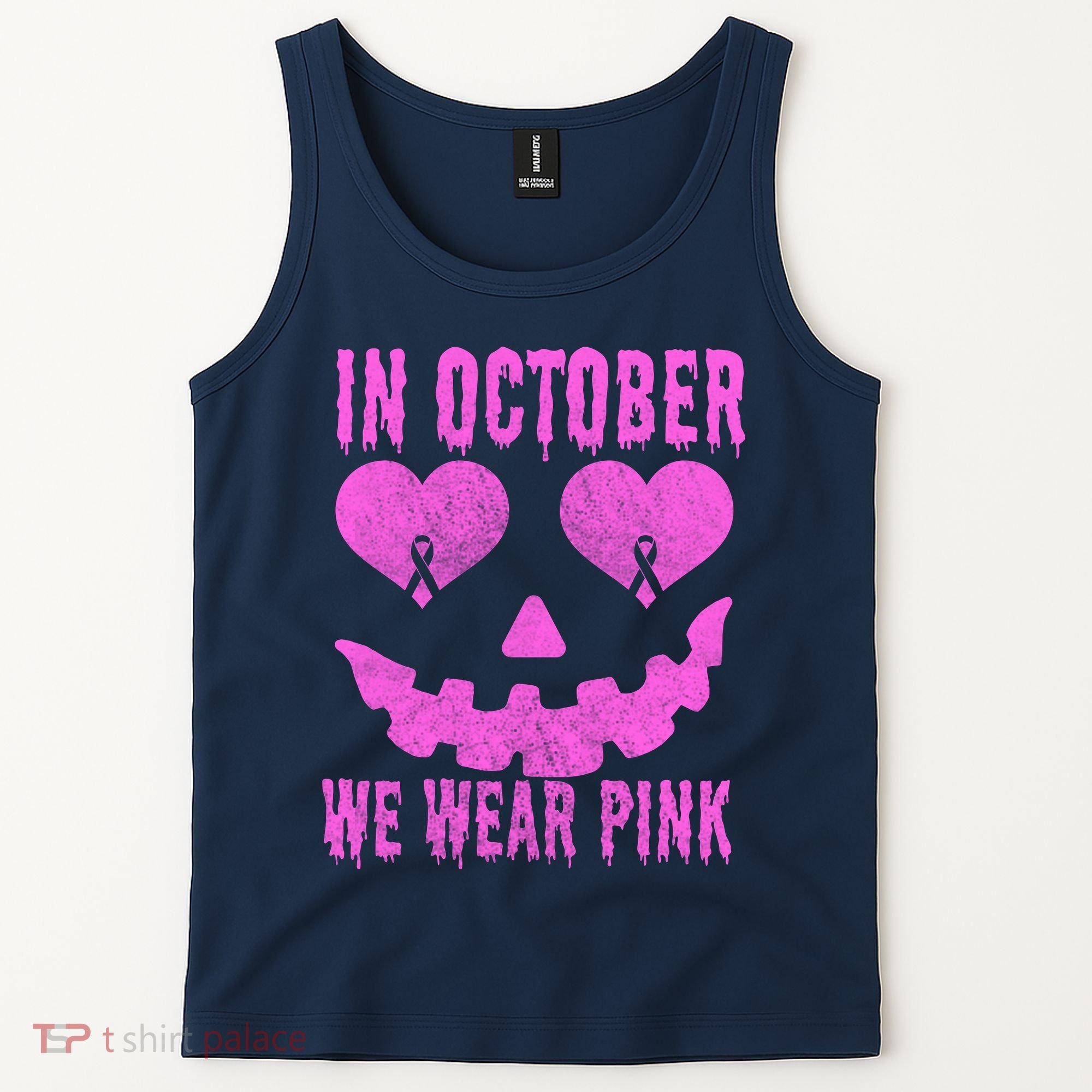 In October We Wear Pink Breast Cancer Pink Jackolantern Halloween Tank Top