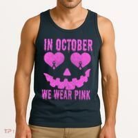 In October We Wear Pink Breast Cancer Pink Jackolantern Halloween Tank Top thumb 3