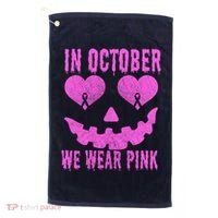 In October We Wear Pink Breast Cancer Pink Jackolantern Halloween Golf Towel thumb 0