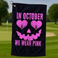 In October We Wear Pink Breast Cancer Pink Jackolantern Halloween Golf Towel thumb 1