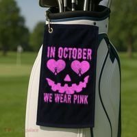 In October We Wear Pink Breast Cancer Pink Jackolantern Halloween Golf Towel thumb 2