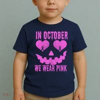 In October We Wear Pink Breast Cancer Pink Jackolantern Halloween Toddler T-Shirt thumb 2