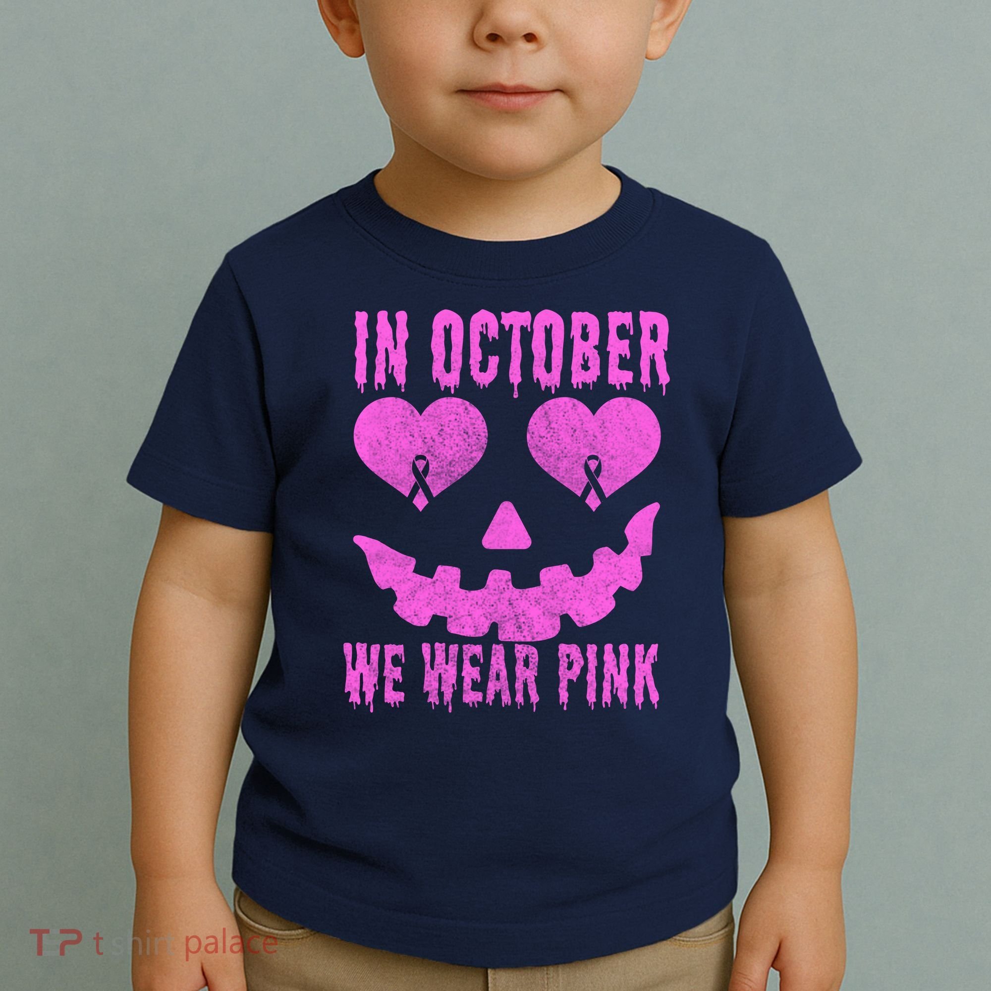 In October We Wear Pink Breast Cancer Pink Jackolantern Halloween Toddler T-Shirt