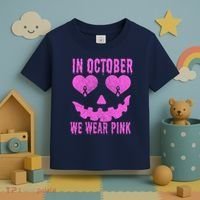 In October We Wear Pink Breast Cancer Pink Jackolantern Halloween Toddler T-Shirt thumb 3