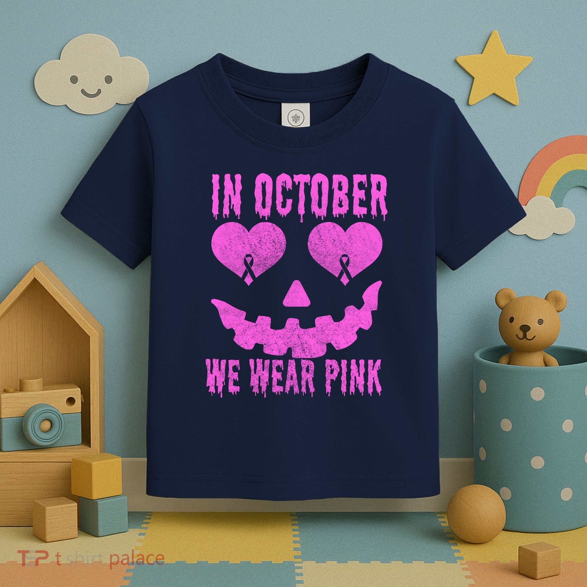 In October We Wear Pink Breast Cancer Pink Jackolantern Halloween Toddler T-Shirt