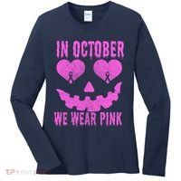 In October We Wear Pink Breast Cancer Pink Jackolantern Halloween Women's Long Sleeve Shirt thumb 0