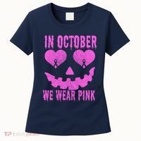 In October We Wear Pink Breast Cancer Pink Jackolantern Halloween Women's T-Shirt thumb 0