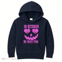In October We Wear Pink Breast Cancer Pink Jackolantern Halloween Kids Hoodie thumb 0