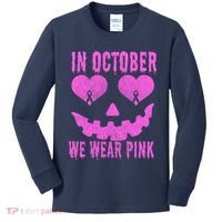 In October We Wear Pink Breast Cancer Pink Jackolantern Halloween Kids Long Sleeve Shirt thumb 0