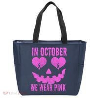 In October We Wear Pink Breast Cancer Pink Jackolantern Halloween Tote Bag thumb 0