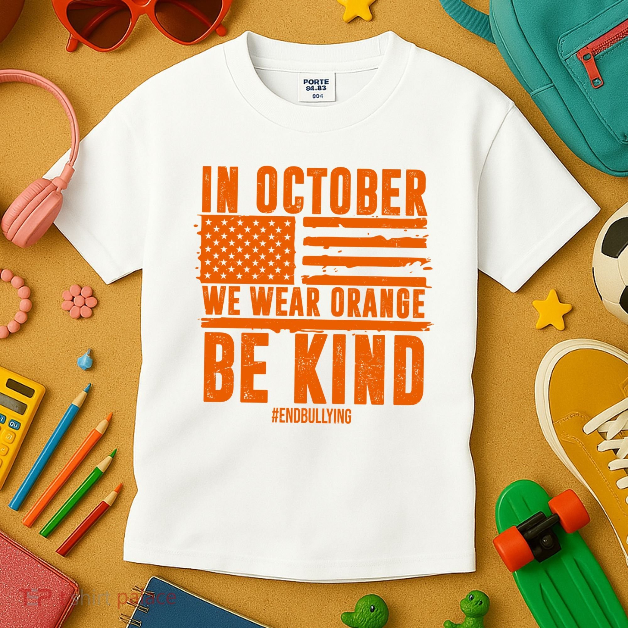 In October We Wear Orange Be Kind End Bullying Kids T-Shirt