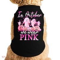 In October We Wear Pink Ghost Pumpkin Breast Cancer Warrior Doggie Tank thumb 0