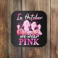 In October We Wear Pink Ghost Pumpkin Breast Cancer Warrior Coaster thumb 0