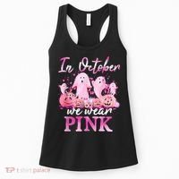 In October We Wear Pink Ghost Pumpkin Breast Cancer Warrior Women's Tank Top thumb 0