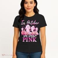 In October We Wear Pink Ghost Pumpkin Breast Cancer Warrior Women's T-Shirt thumb 4
