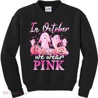 In October We Wear Pink Ghost Pumpkin Breast Cancer Warrior Kids Sweatshirt thumb 0