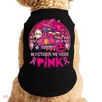 In October We Wear Pink Witch Cat Breast Cancer Awareness Doggie Tank thumb 0