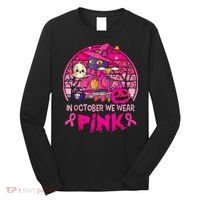 In October We Wear Pink Witch Cat Breast Cancer Awareness Long Sleeve Shirt thumb 0